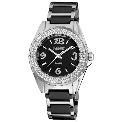 August Steiner Women's Quartz Crystal Classic Ceramic Black Bracelet Watch