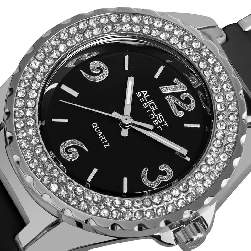 August Steiner Women's Quartz Crystal Classic Ceramic Black Bracelet Watch