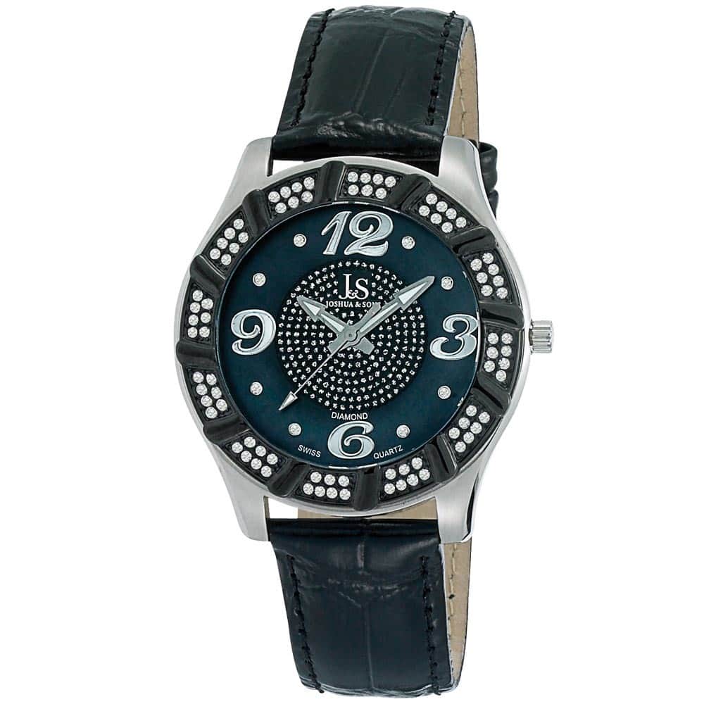 Joshua & Sons Men's Water-Resistant Swiss Quartz Diamond Silver-Tone Strap Watch