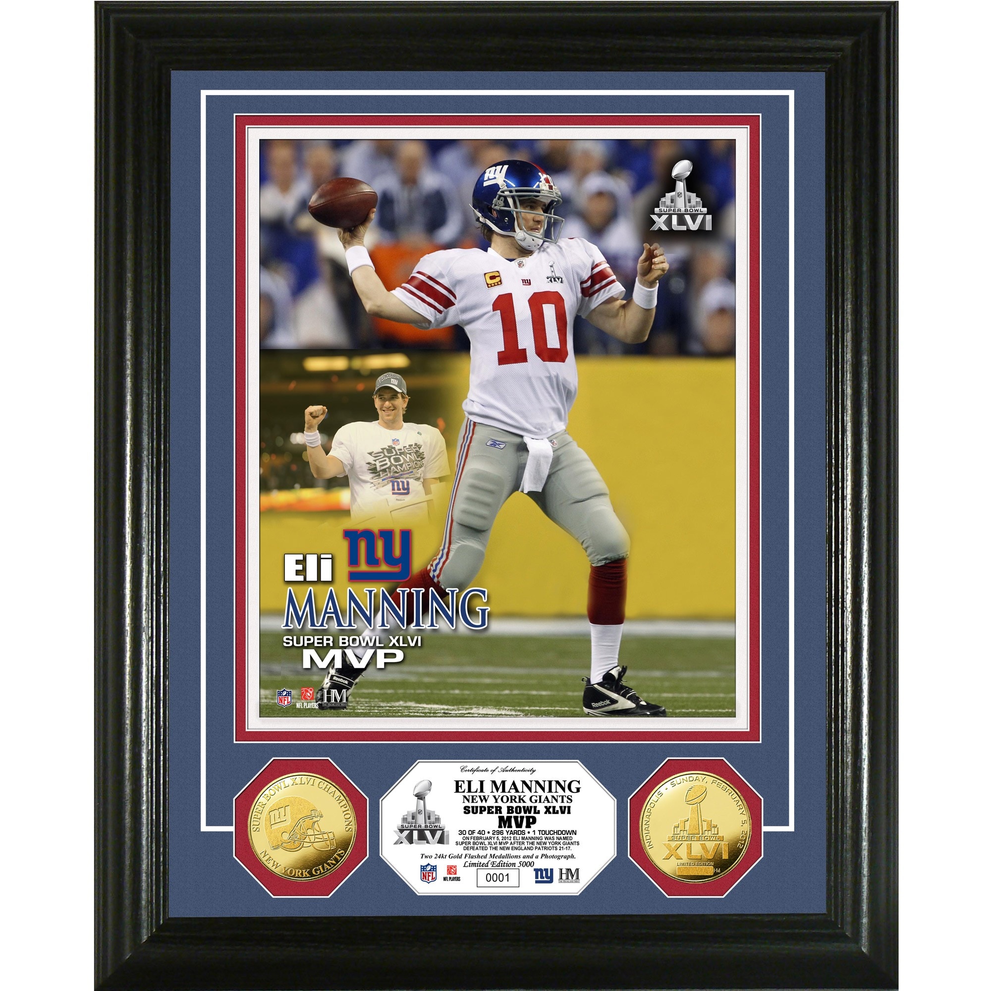 Eli Manning Super Bowl XLVI MVP 24k Gold Coin Photo Mint - Bed