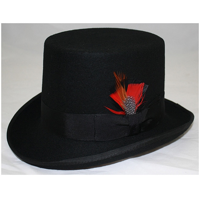 Ferrecci Mens Black Wool Felt Top Hat (100 percent wool feltLining 100 percent polyesterCrown 6 inches diameterCrown strap 2 inches wideBrim 2.5 inches wide Hat measurements 11 inches wide x 13 inches deep Dry clean onlyMeasurements taken from a size