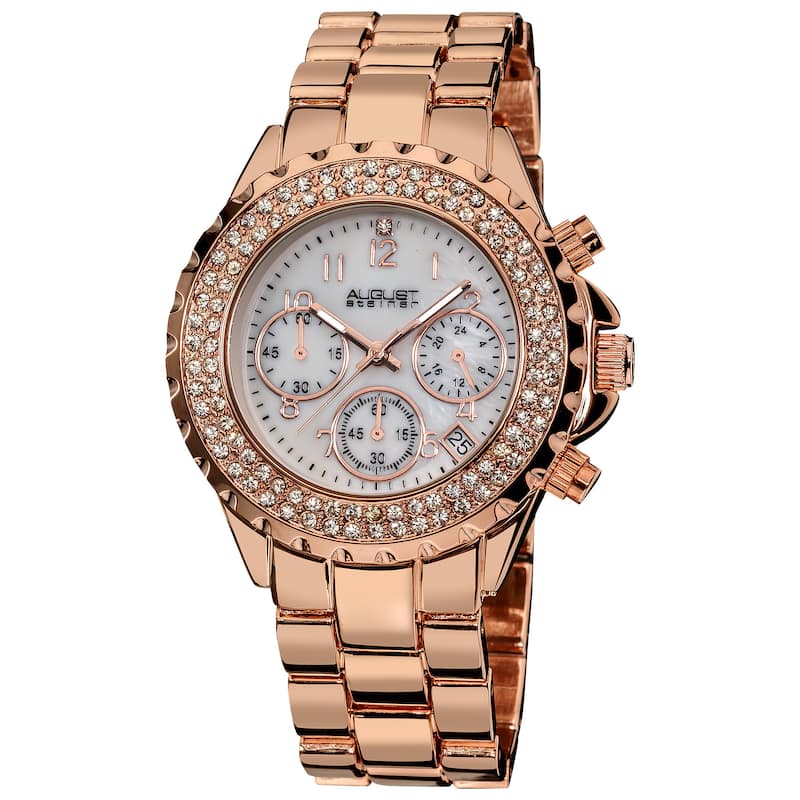 August Steiner Women's Crystal Chronograph Rose-Tone Bracelet Watch