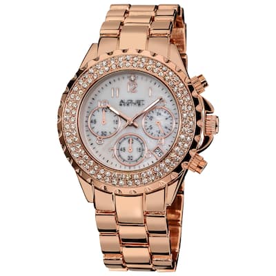 August Steiner Women's Crystal Chronograph Rose-Tone Bracelet Watch