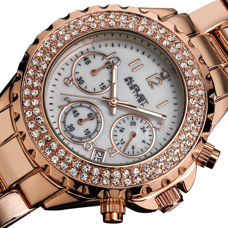 August Steiner Women's Crystal Chronograph Rose-Tone Bracelet Watch