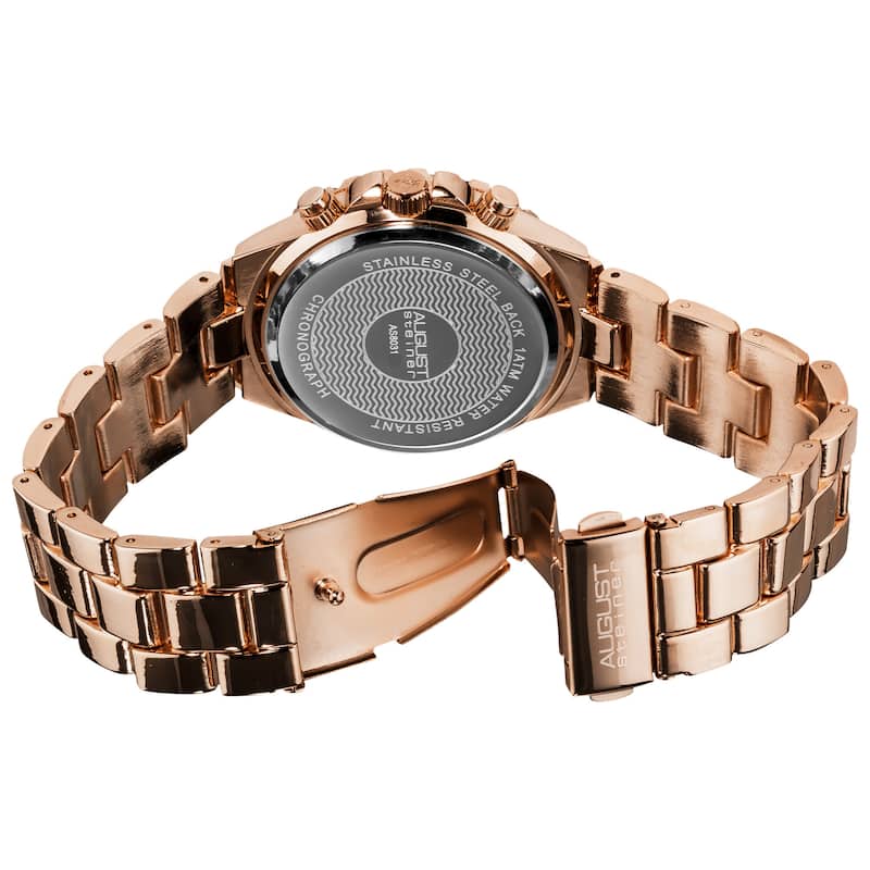 August Steiner Women's Crystal Chronograph Rose-Tone Bracelet Watch