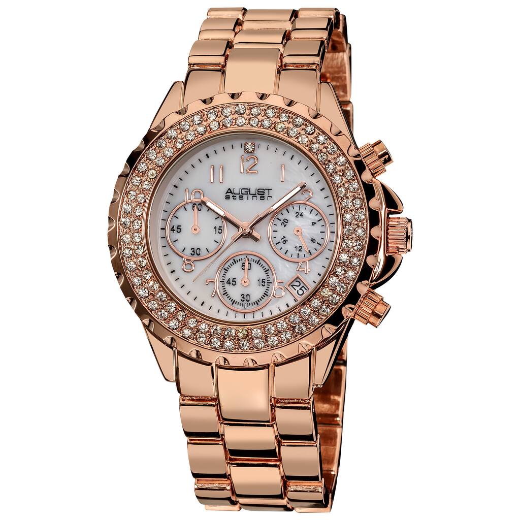 August Steiner Women's Crystal Chronograph Rose-Tone Bracelet Watch