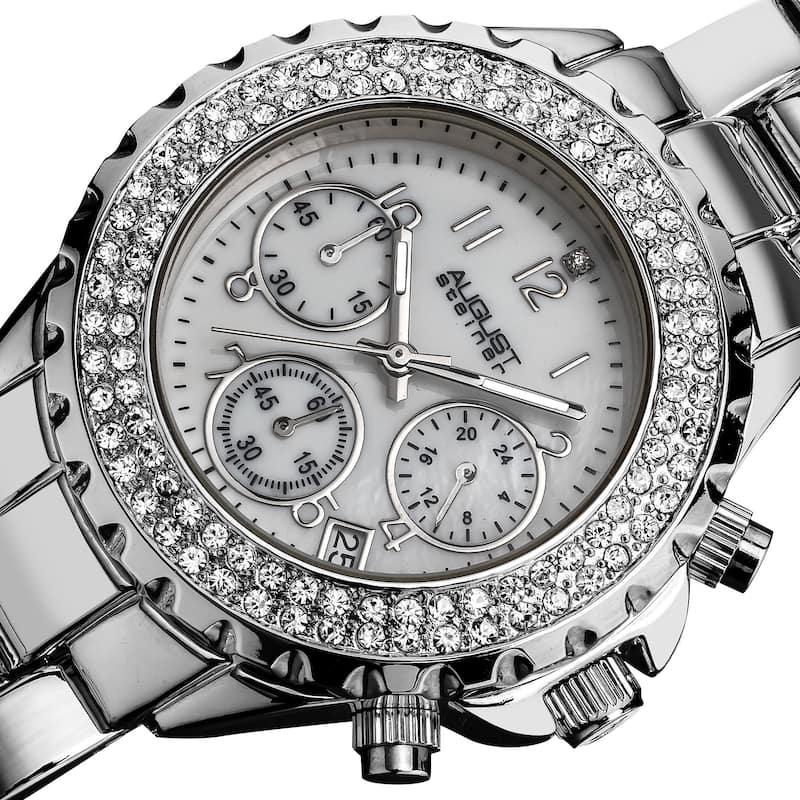 August Steiner Women's Silver-Tone Crystal Chronograph Bracelet Watch