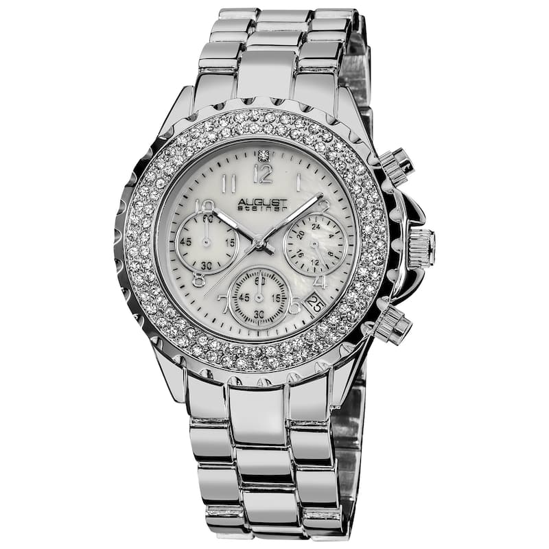 August Steiner Women's Silver-Tone Crystal Chronograph Bracelet Watch