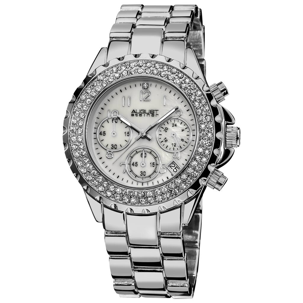 August Steiner Women's Silver-Tone Crystal Chronograph Bracelet Watch