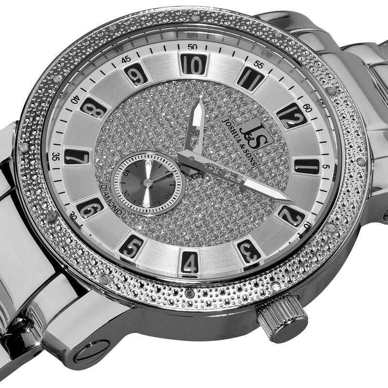 Joshua & Son's Men's Stainless Steel Diamond Silver-Tone Bracelet Watch