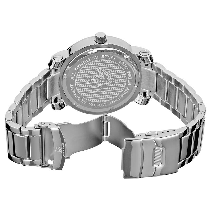 Joshua & Son's Men's Stainless Steel Diamond Silver-Tone Bracelet Watch