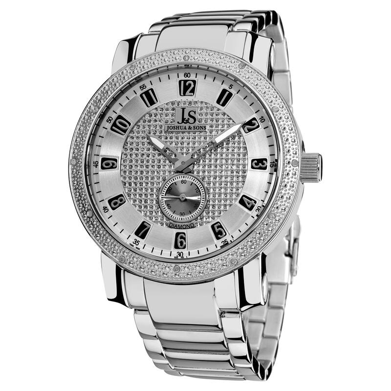 Joshua & Son's Men's Stainless Steel Diamond Silver-Tone Bracelet Watch