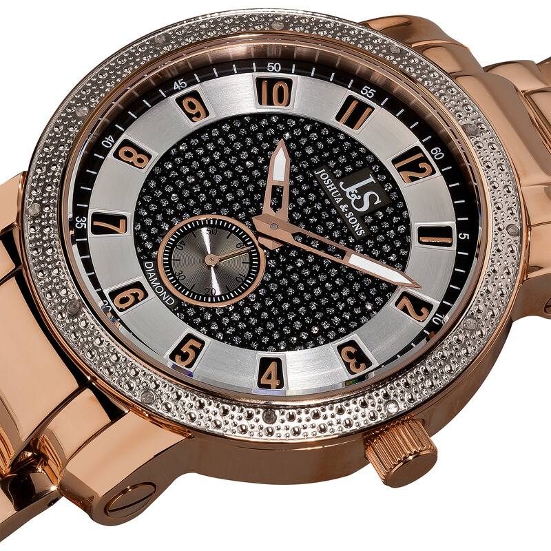 Joshua & Son's Men's Stainless Steel Quartz Diamond Rose-Tone Bracelet Watch