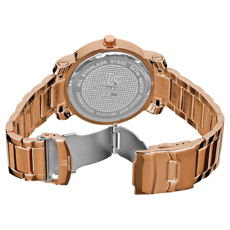 Joshua & Son's Men's Stainless Steel Quartz Diamond Rose-Tone Bracelet Watch