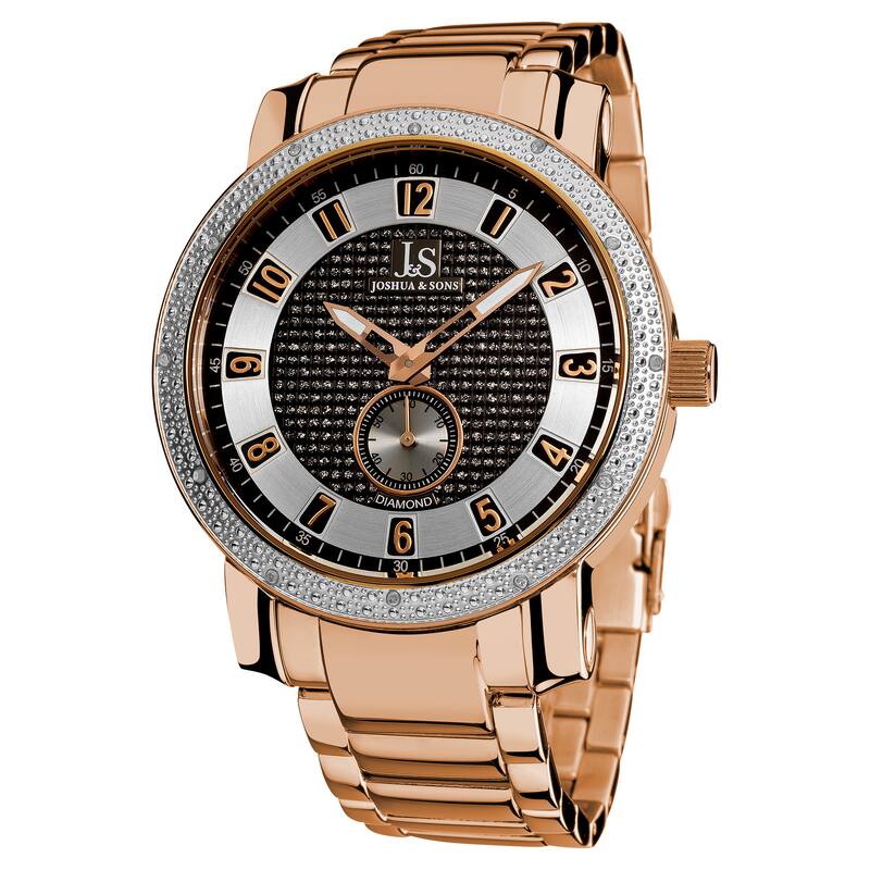 Joshua & Son's Men's Stainless Steel Quartz Diamond Rose-Tone Bracelet Watch