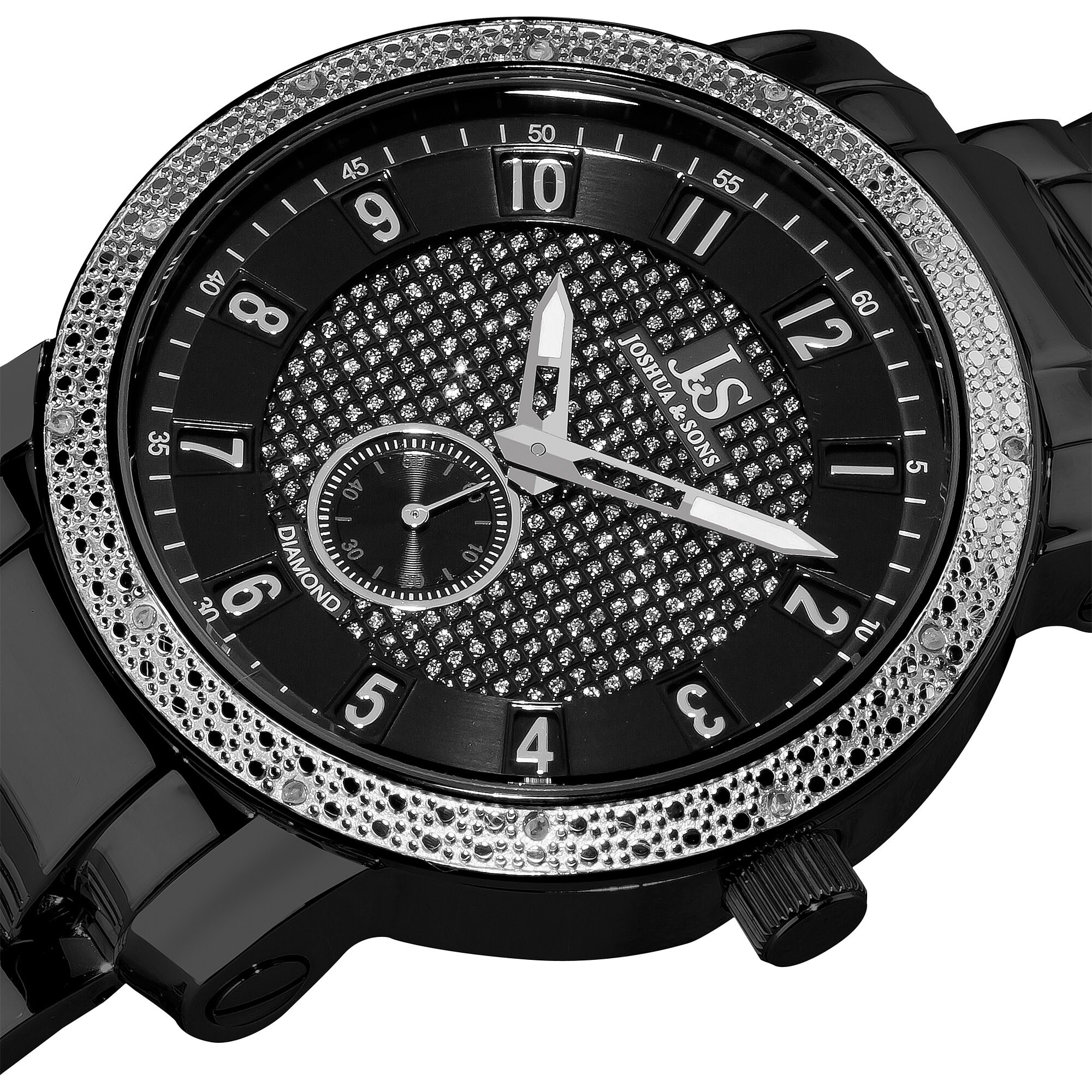 Joshua & Sons Mens Stainless Steel Diamond Bracelet Watch MSRP $695