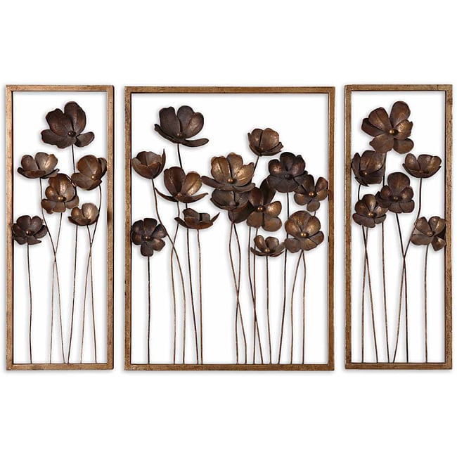 Antiqued Gold Leaf Framed Metal Tulips