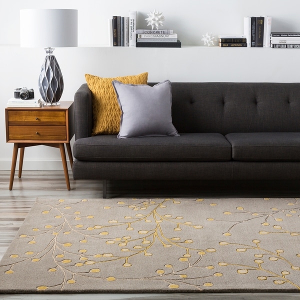 Hand Tufted Gray Floral Wool Jeweled Area Rug - 5' x 8'