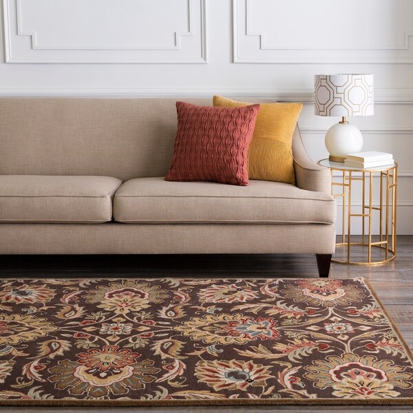 Hand-tufted Crosby Chocolate Brown Floral Wool Area Rug - 6' x 9'