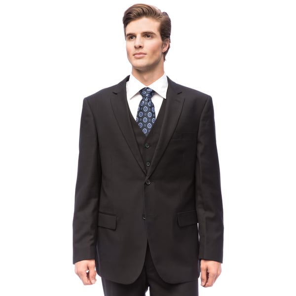 Shop Men's Black Wool/ Silk Vested Suit - On Sale - Free Shipping Today ...