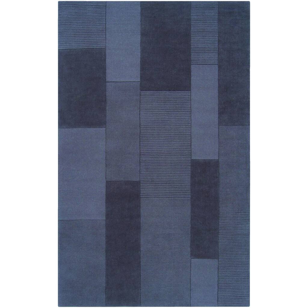 Hand-crafted Solid Casual Blue Pebble Wool Area Rug - 5' x 8'