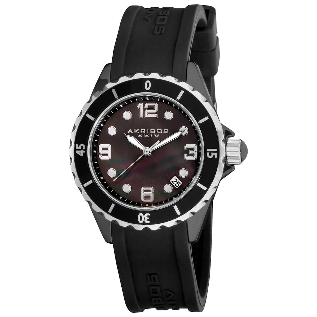 Akribos XXIV Women's Ceramic Black Strap Watch