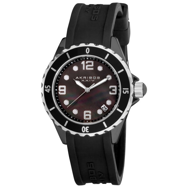 Akribos XXIV Women's Ceramic Black Strap Watch with FREE Bangle