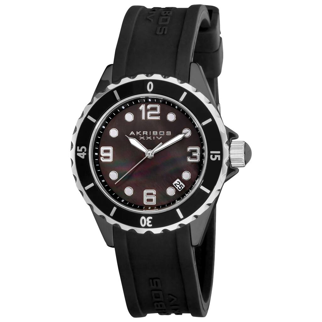 Akribos XXIV Women's Ceramic Black Strap Watch
