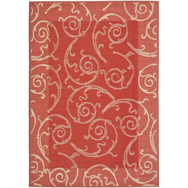 Modern Red/ Natural Indoor Outdoor Rug (53 X 77)