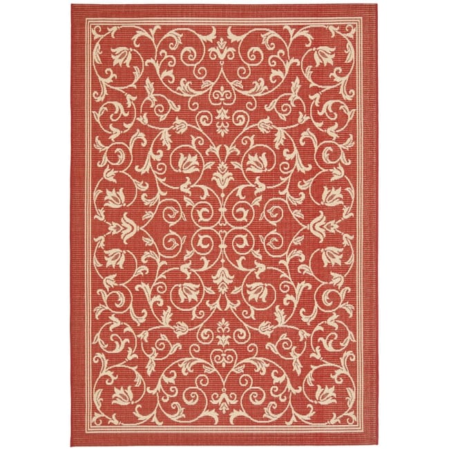 Indoor/ Outdoor Geometric Red/ Natural Rug (9 X 12)