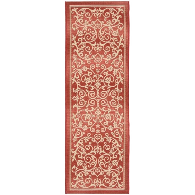 Indoor Outdoor Polypropylene Red/ Natural Rug (24 X 67)