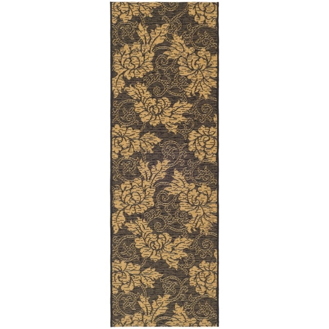 Black/natural Indoor outdoor Floral Rug (27x 82)