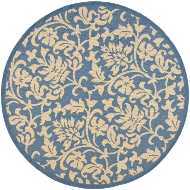 Blue/ Natural Indoor Outdoor Rug (53 Round)