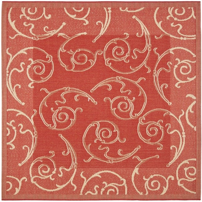 Indoor/ Outdoor Polypropylene Red/ Natural Rug (67 Square)