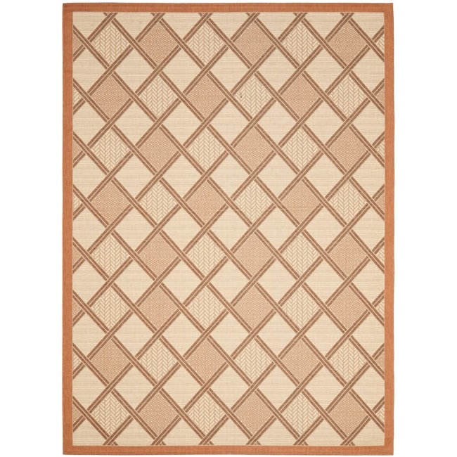 Cream/ Terracotta Geometric Indoor Outdoor Rug (8 X 112)