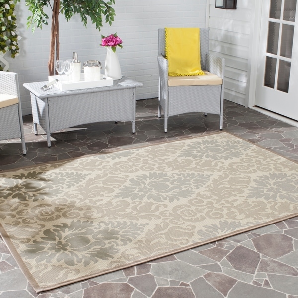 Safavieh Beige/Dark Beige Rectangle Indoor/Outdoor Rug - 6'7' x 9'6'