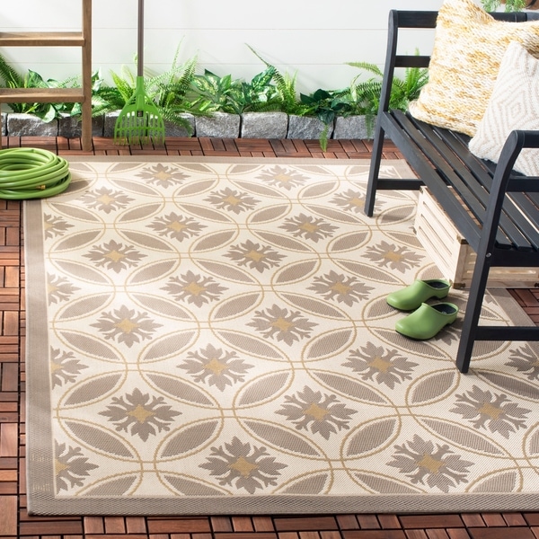 Safavieh Beige/ Dark Beige Indoor Outdoor Rug - 8' x 11'2