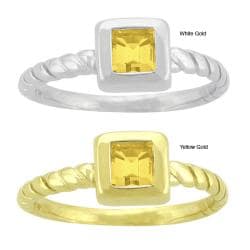 10k Gold Prong set Synthetic Golden Topaz Contemporary Square Ring Gemstone Rings