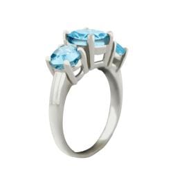 10k Gold Round Synthetic Aquamarine 3 stone Ring Gemstone Rings