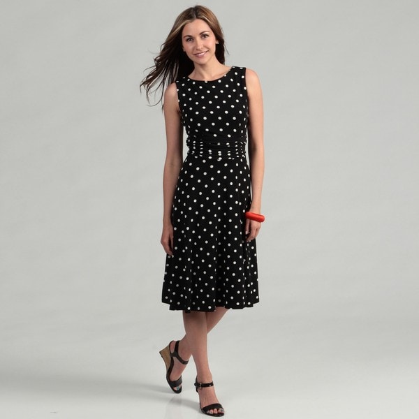 Jessica Howard Women's Black Polka Dot Ruched Waist Dress - 14075104 ...