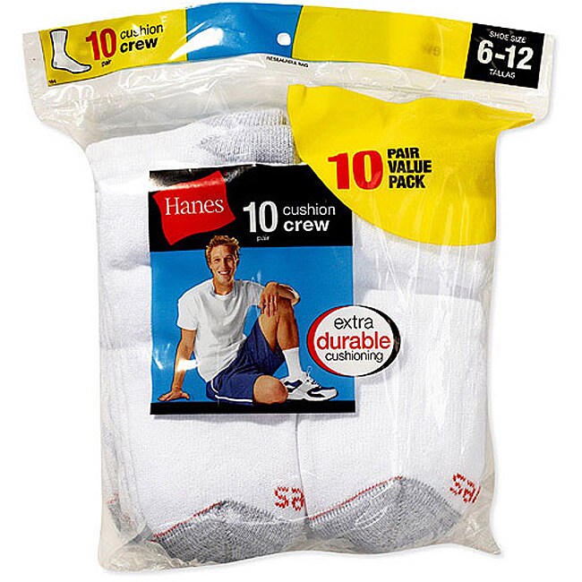 Hanes Men's Cushion Crew Socks (Pack of 10) - Free Shipping On Orders ...