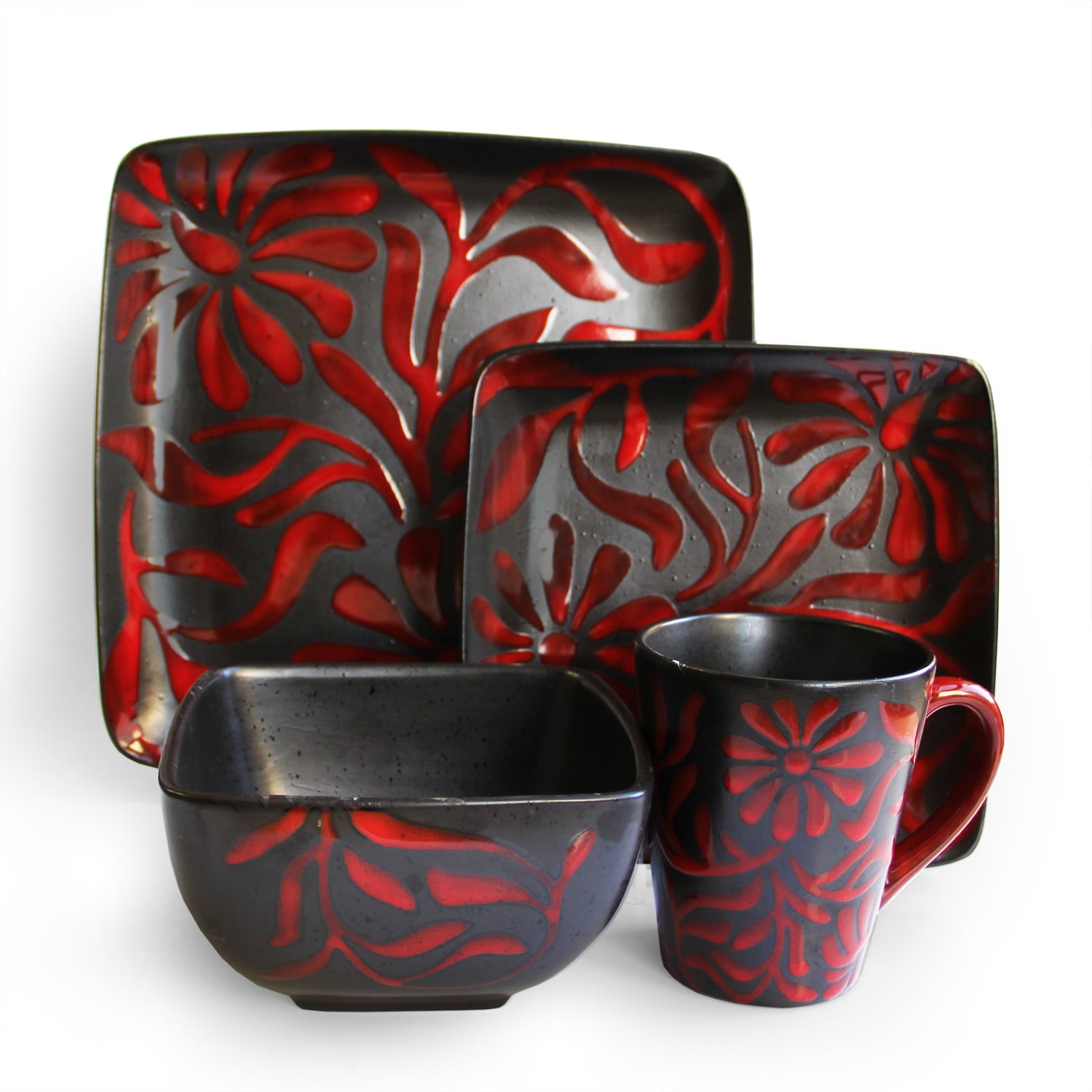 American Atelier Daisy Red 16 piece Dinnerware Set