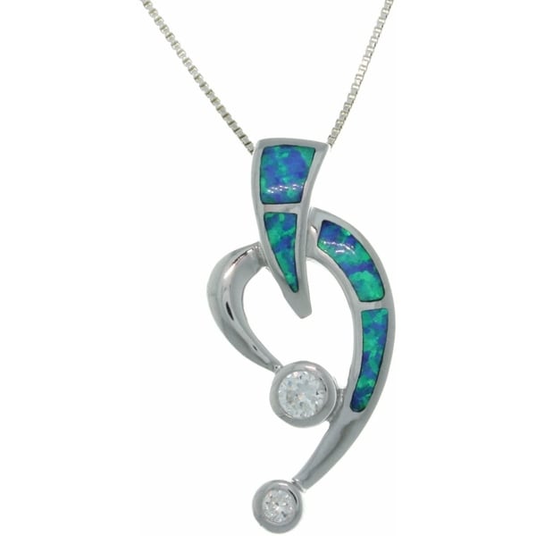 Lab Created Heart Blue Heart Opal with CZ .925 Sterling Silver Pendant