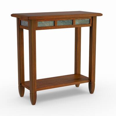 Copper Grove Ixia Rustic Oak and Slate Tile Chairside Table