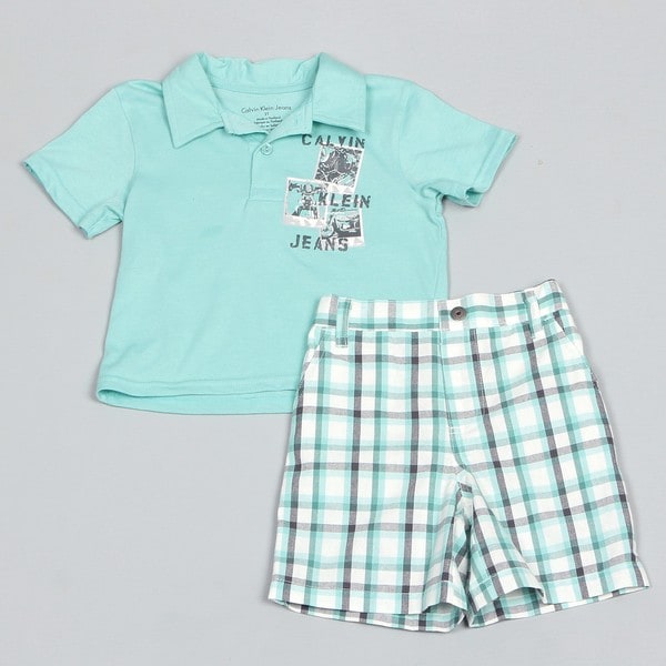 Calvin Klein Toddler Boy's Blue Polo Shirt and Plaid Pants Calvin Klein Boys' Sets