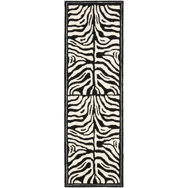 Safavieh Handmade New Zealand Wool Zebra Black and Ivory Rug - 2'6" x 8'