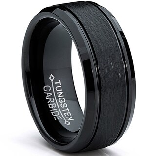 Oliveti Tungsten Carbide Men's Black Brushed Textured Center Ring (8 mm)