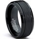 Oliveti Tungsten Carbide Men's Black Brushed Textured Center Ring (8 mm) - Thumbnail 0