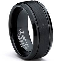 Oliveti Tungsten Carbide Men's Black Brushed Textured Center Ring (8 mm)