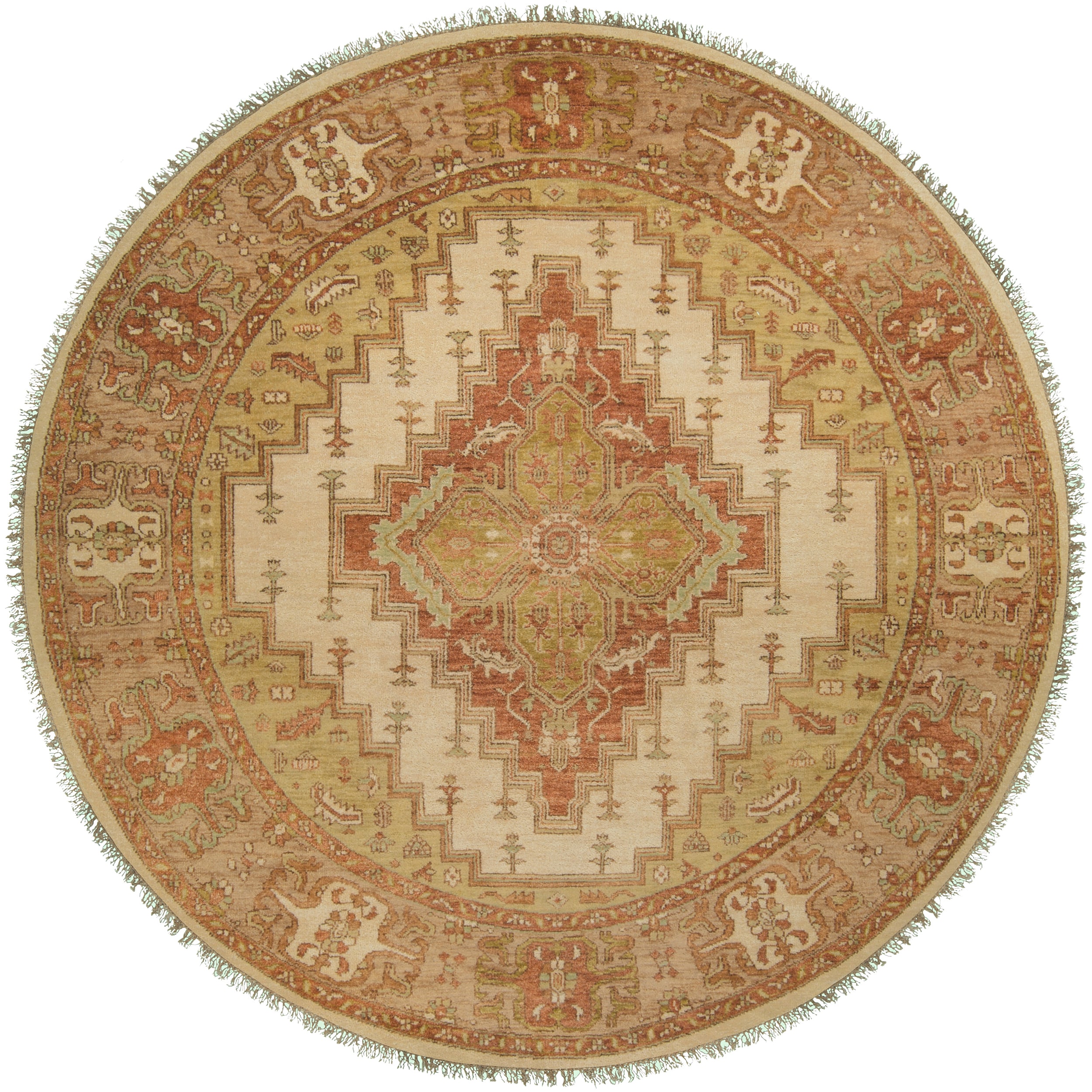 Handknotted Wool Cream Factre Area Rug (8' Round) Free Shipping